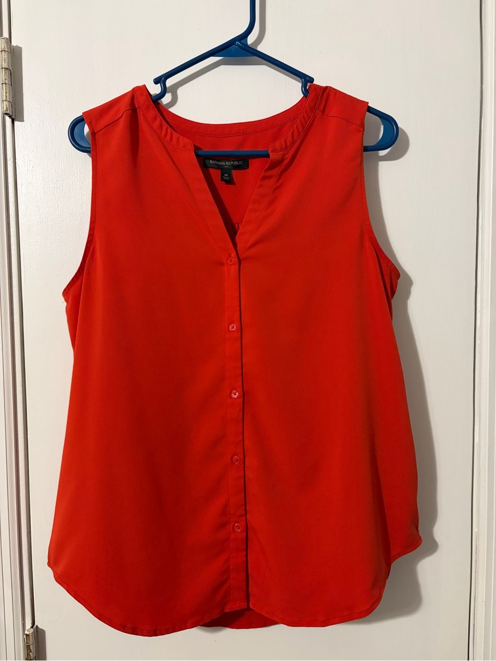 Banana Republic Bright Red Sleeveless Button-Front Blouse